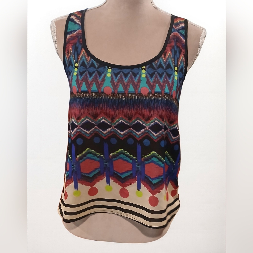 Wet Seal Psychedelic Rainbow Tank Top Juniors Medium Strappy Geometric